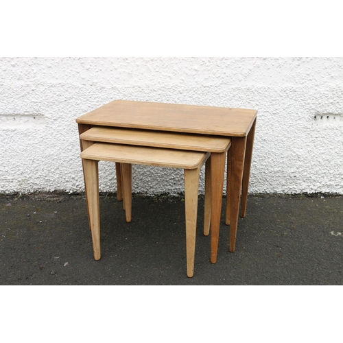 604 - Mid-20th century style teak nest of three tables by Gordon Russell of Broadway, each table with rect... 