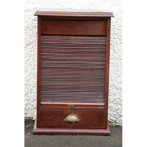 608 - Early 20th century mahogany tabletop or apprentice tambour fronted cabinet, the tambour front opens ... 