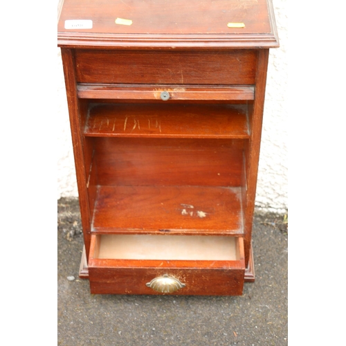 608 - Early 20th century mahogany tabletop or apprentice tambour fronted cabinet, the tambour front opens ... 