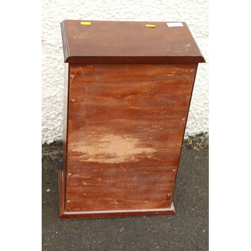 608 - Early 20th century mahogany tabletop or apprentice tambour fronted cabinet, the tambour front opens ... 