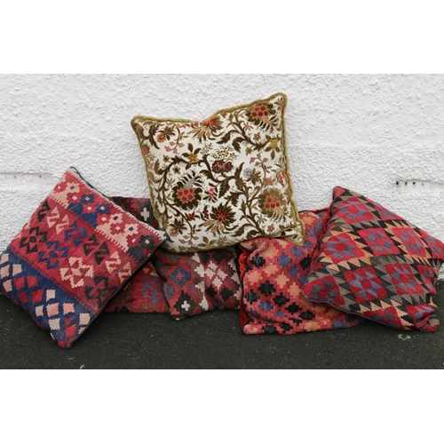 644 - Group of 5 vintage kilim and velvet cushions, 45 x 45cm