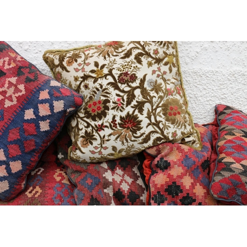 644 - Group of 5 vintage kilim and velvet cushions, 45 x 45cm