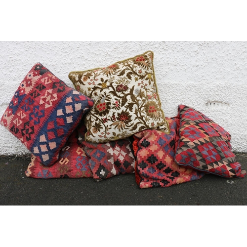 644 - Group of 5 vintage kilim and velvet cushions, 45 x 45cm