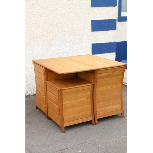 601C - Contemporary oak desk formed of four pedestal with square plank top. 