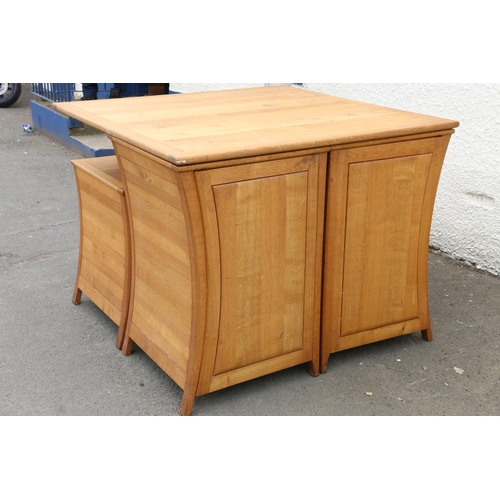 601C - Contemporary oak desk formed of four pedestal with square plank top. 