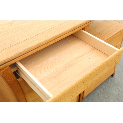 601C - Contemporary oak desk formed of four pedestal with square plank top. 