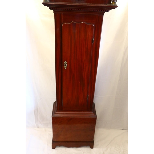 643 - Antique mahogany cased longcase 'Grandfather' clock, the silvered dial with Roman and Arabic numeral... 