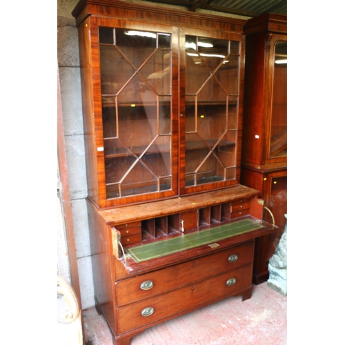 645 - 19th century mahogany secretaire bookcase, with adjustable shelves enclosed by glazed doors, on base... 