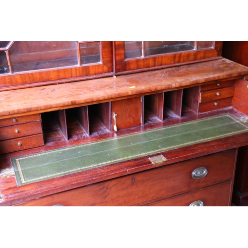 645 - 19th century mahogany secretaire bookcase, with adjustable shelves enclosed by glazed doors, on base... 