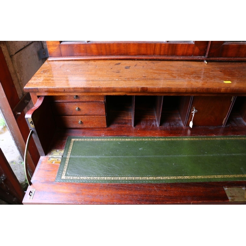 645 - 19th century mahogany secretaire bookcase, with adjustable shelves enclosed by glazed doors, on base... 