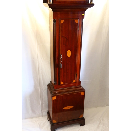 692 - 19th century mahogany longcase grandfather clock, with swan neck pediment over brass dial, inscribed... 