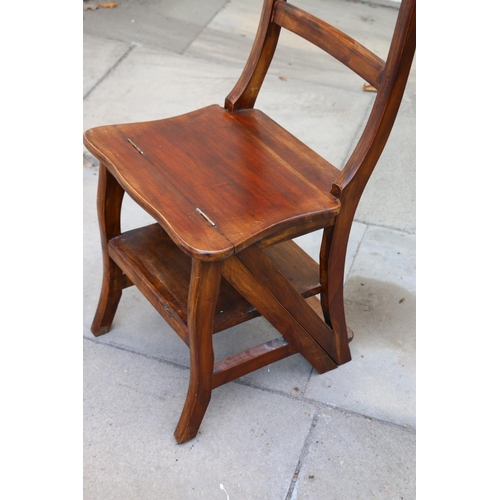 708 - Early 20th century mahogany metamorphic library chair, 90 x 44 x 38cm.