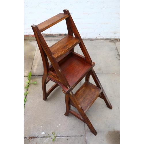 708 - Early 20th century mahogany metamorphic library chair, 90 x 44 x 38cm.