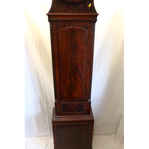 717 - Regency mahogany drumhead longcase grandfather clock, with circular brass dial, the case with reeded... 