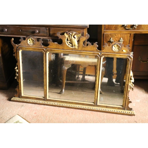 742 - 19th century gilded mahogany fret carved triptych wall mirror. 