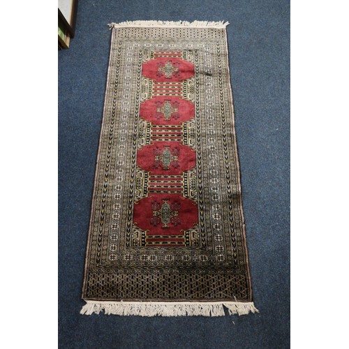 725 - Northwest Persian runner with overall geometric and stylized design, 186 x 82cm, and two small mats.