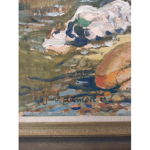 233 - June Bennett (1935-2013)River Eden, WetheralOil on boardSigned and dated 8553.5cm x 51cm.  ARR... 