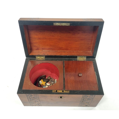 154 - Victorian walnut marquetry domed tea caddy, 15cm x 25cm x 14cm, with a Victorian rosewood sewing box... 