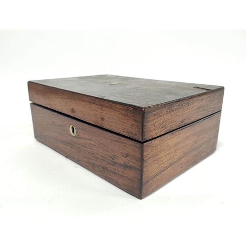 154 - Victorian walnut marquetry domed tea caddy, 15cm x 25cm x 14cm, with a Victorian rosewood sewing box... 