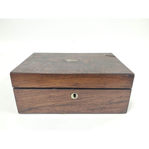 154 - Victorian walnut marquetry domed tea caddy, 15cm x 25cm x 14cm, with a Victorian rosewood sewing box... 