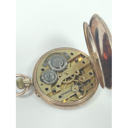 16 - Geneva keyless cylinder watch in 9ct gold engraved case, 1907, 31mm, also a Waterbury watch box for ... 
