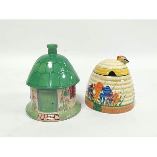 250 - Clarice Cliff (1899-1972) Bizarre Autumn Crocus honey pot with cover, back stamp to underside, appro... 