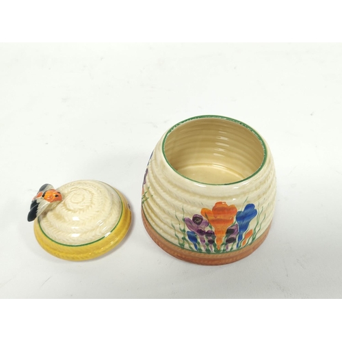 250 - Clarice Cliff (1899-1972) Bizarre Autumn Crocus honey pot with cover, back stamp to underside, appro... 