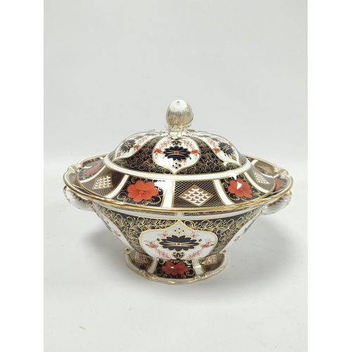 253 - Royal Crown Derby English bone china Imari tureen with cover, No. 1128, approximately 32cm high.