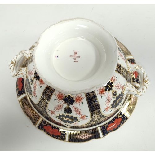 253 - Royal Crown Derby English bone china Imari tureen with cover, No. 1128, approximately 32cm high.