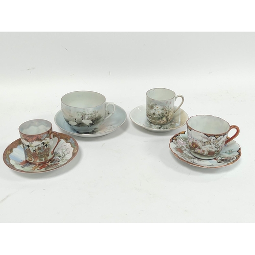 254 - Porcelain cabinet coffee cans with saucers to include an example by Cauldon with scroll silver liner... 