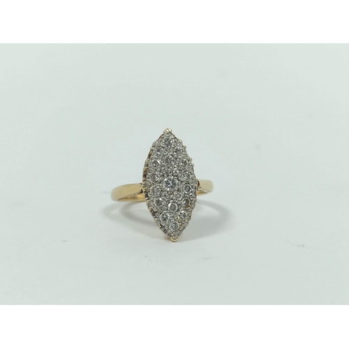 21 - Diamond marquise cluster ring with eighteen brilliants, pavé set in 18ct gold, size 'O', 5.7g.