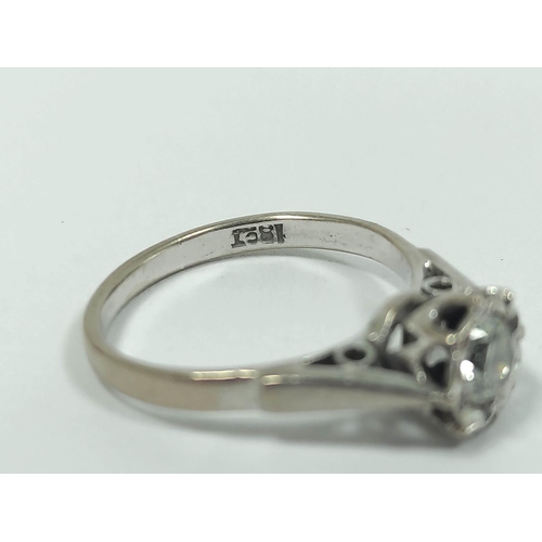 23 - Diamond solitaire ring with brilliant, approximately .3ct, in white gold, '18ct', size 'K'.