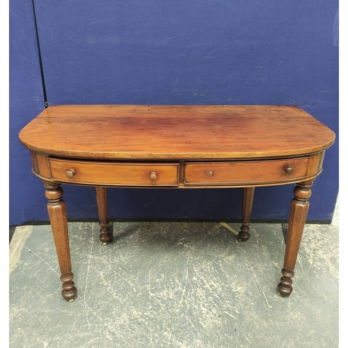 363 - Victorian mahogany side table (formerly an end section from a larger table), with D-end top above tw... 