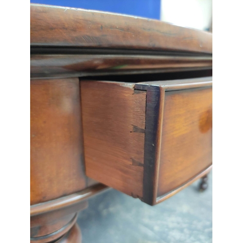 363 - Victorian mahogany side table (formerly an end section from a larger table), with D-end top above tw... 