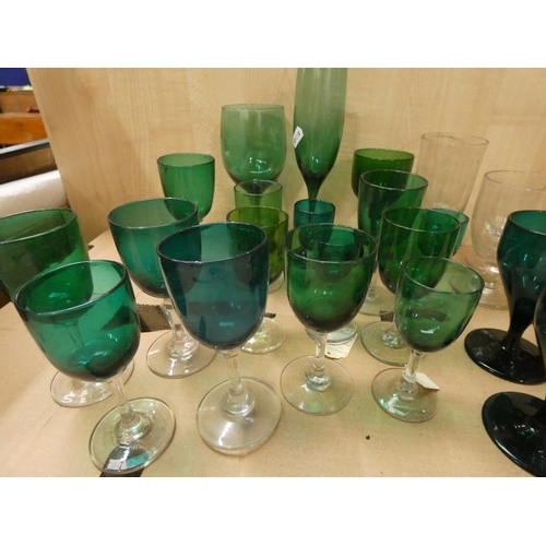 145 - Collection of antique and similar green glass wares etc.