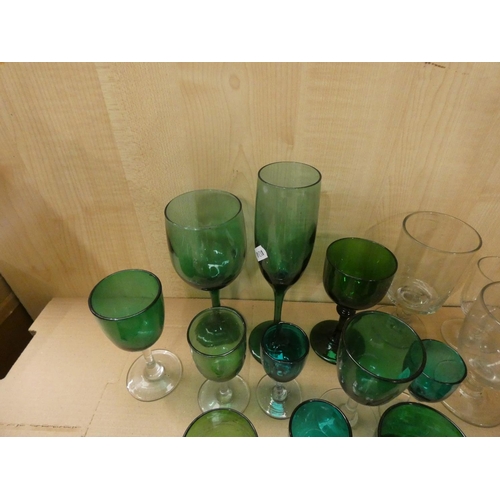 145 - Collection of antique and similar green glass wares etc.