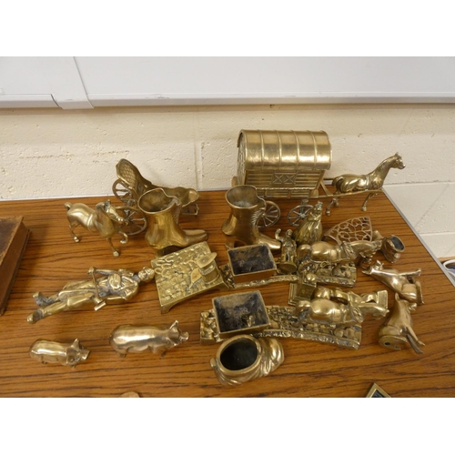 176 - Brassware to include horses, pigs, boots, figures etc.