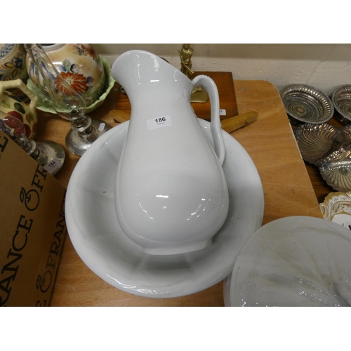 186 - White glazed wash jug and bowl and a chamber pot. (3).