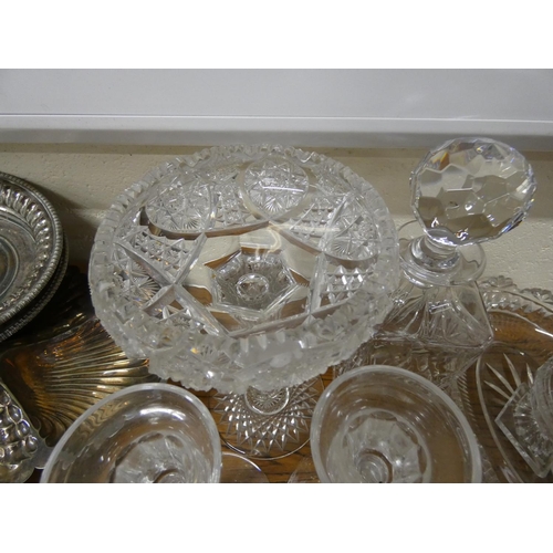 190 - Collection of crystal and glass including bowls, decanter, candlesticks, etc.