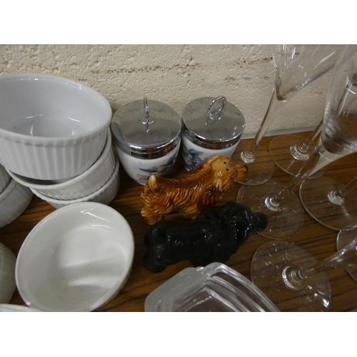 191 - Kitchenalia including ramakins, coddlers, cruet and glass ware.
