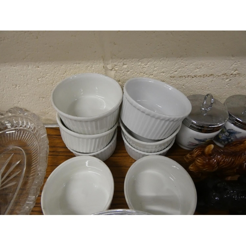 191 - Kitchenalia including ramakins, coddlers, cruet and glass ware.