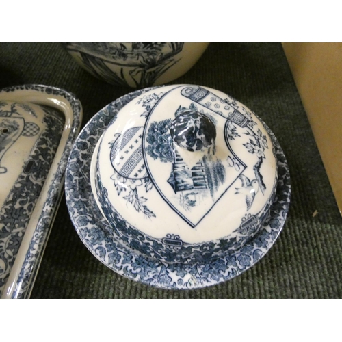 202 - Victorian blue and white five piece chamber set to include jug and bowl.