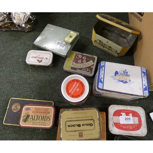 205 - Collection of vintage tins.