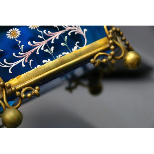 448 - Antique blue glass casket with applied enamel and gilt decoration in the manner of Moser of the Czec... 