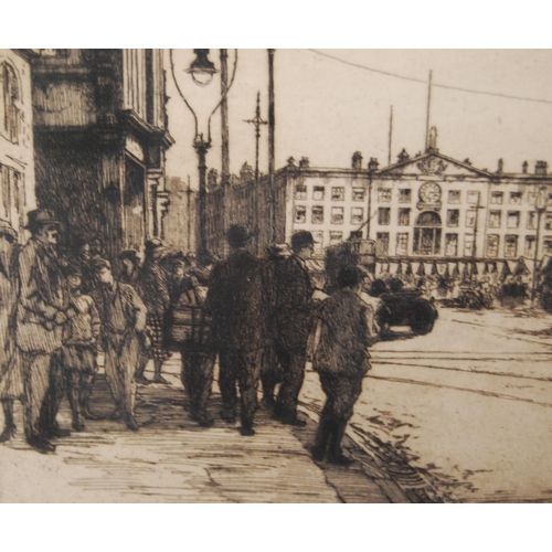 331 - WP Huggitt (British)City street scene with figuresPencil signed artist's proof etching, with blind s... 