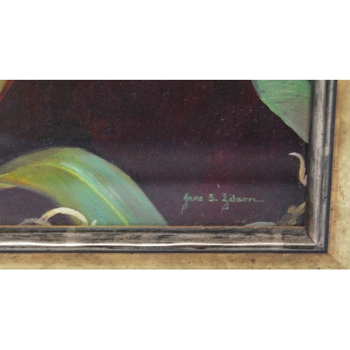 343 - Jane B Gibson (Scottish, b. 1954) OrchidSigned, oil on board, 24cm x 16.5cm.  ARRLabel ver... 