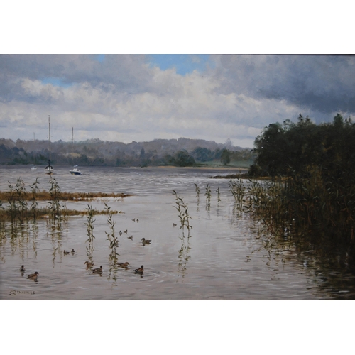 348 - Walter Robin Jennings (British, 1927 - 2005)Windermere WaterSigned, oil on panel, 43.5cm x 63.5cm.&n... 