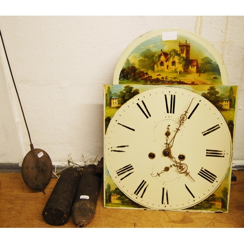 168 - Georgian eight day longcase clock dial and works, c. early 19th century, the 14in painted dial with ... 