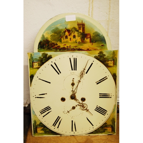 168 - Georgian eight day longcase clock dial and works, c. early 19th century, the 14in painted dial with ... 