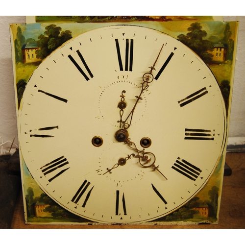 168 - Georgian eight day longcase clock dial and works, c. early 19th century, the 14in painted dial with ... 